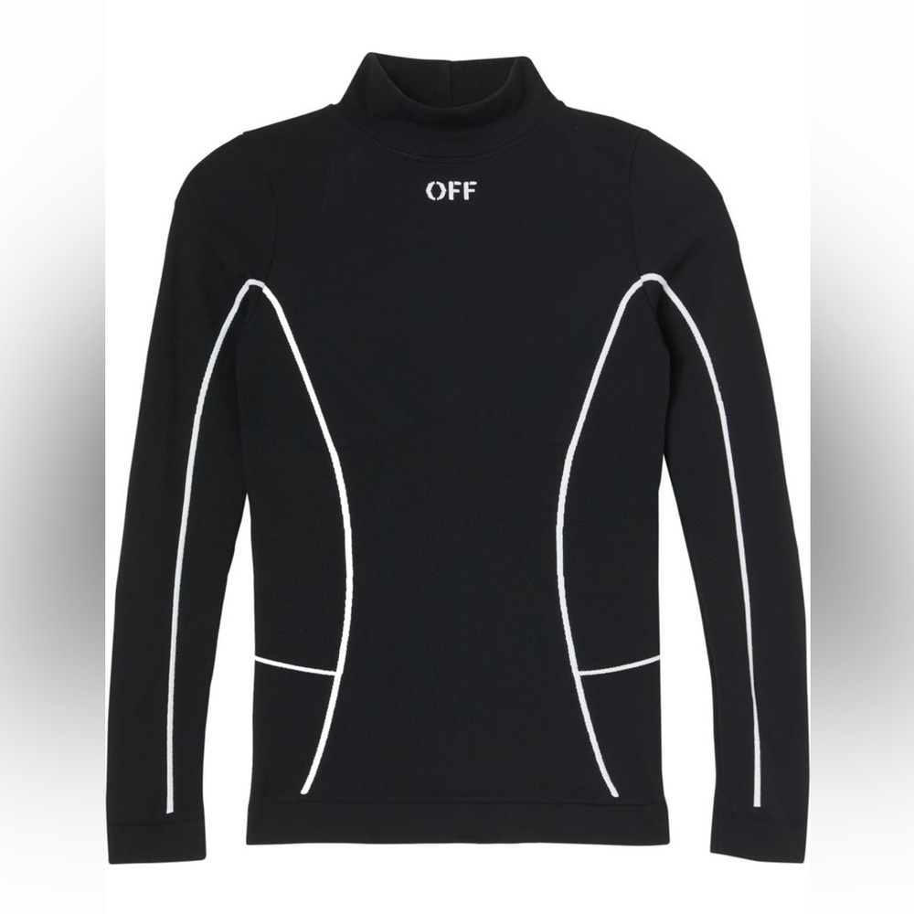 Off-White Off Stamp Mock Neck Long Sleeve T-Shirt in Black White